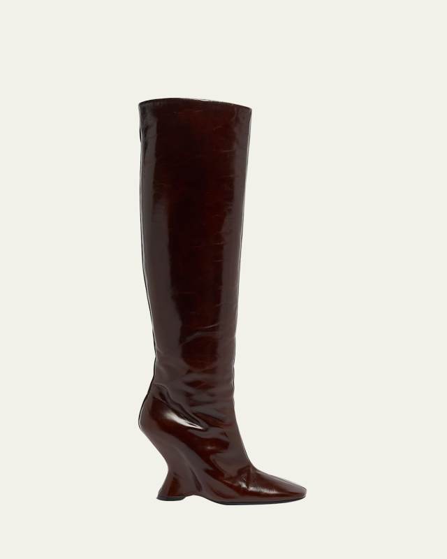 Glove Leather Wedge Knee Boots
